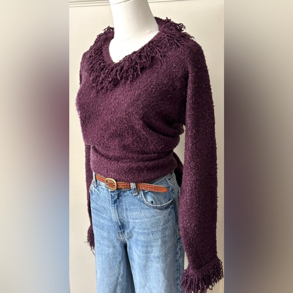 90s Y2K Vintage Winding River Purple Boucle Knit Funky‎ Shaggy Trim Sweater - Picture 4 of 16